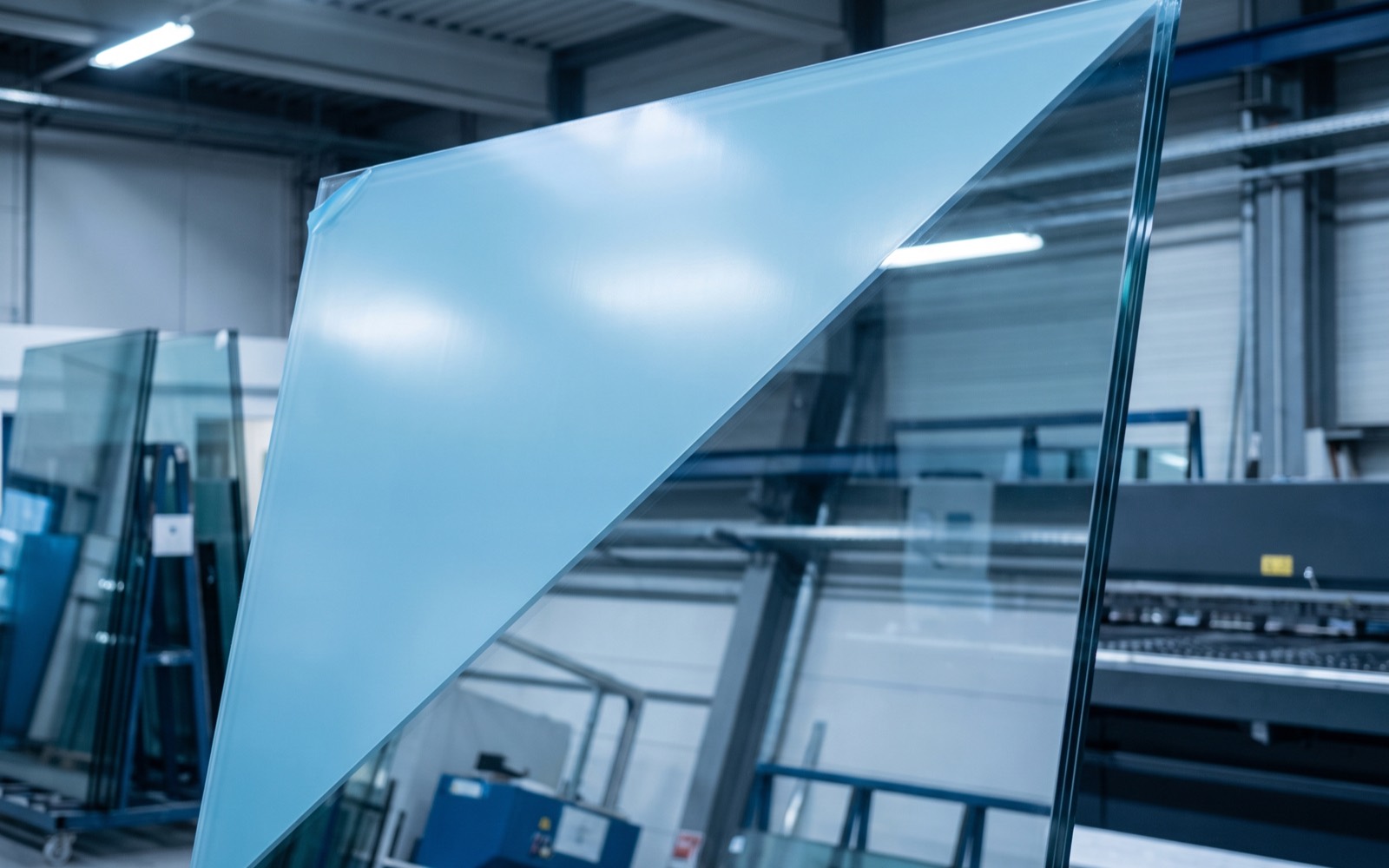 Architectural glass half covered with MOSFLEX protective film