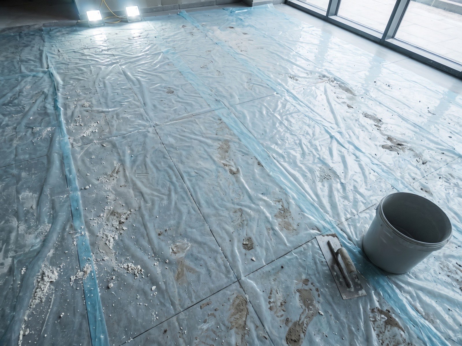 Tiled floor protected by MOSFLEX film during construction