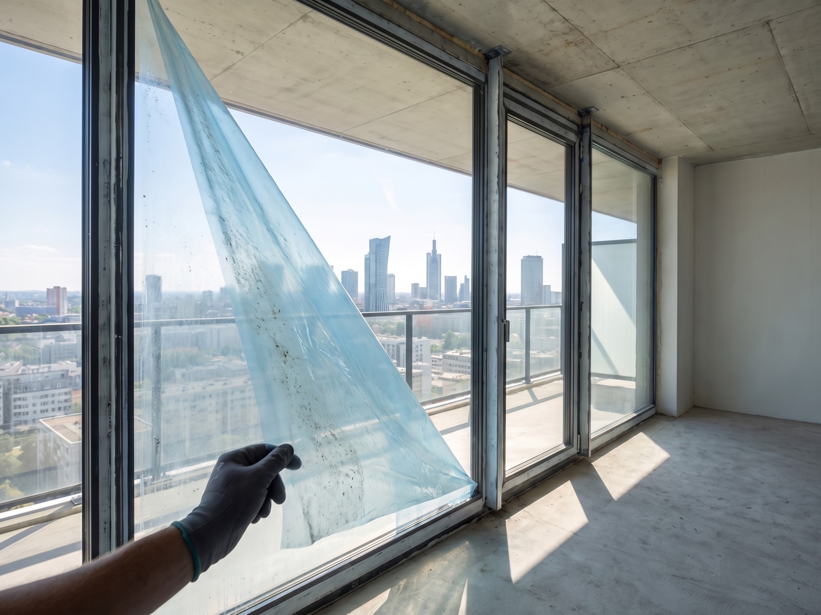 Peeling the MOSFLEX film away in one piece to reveal clean glass