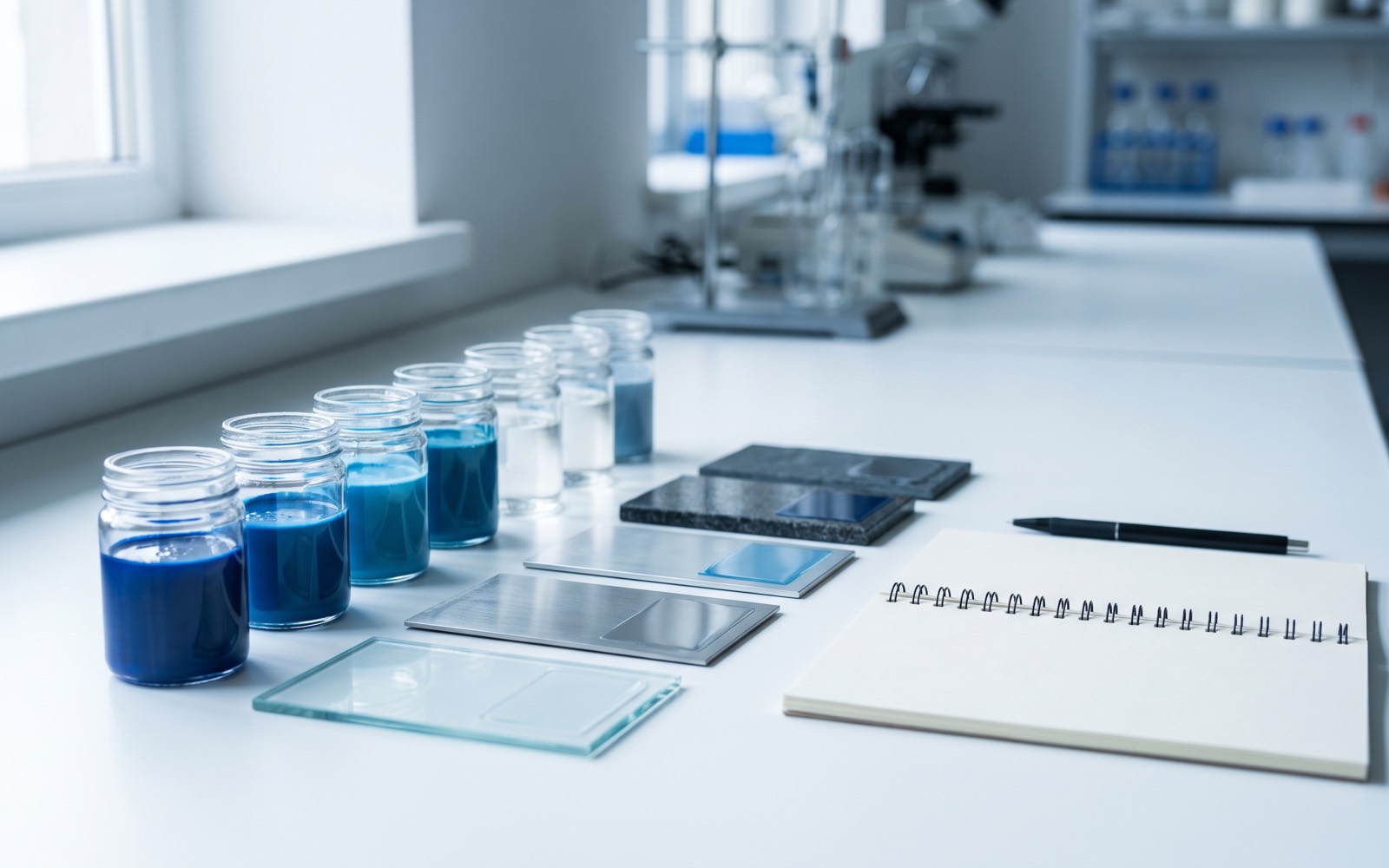 Laboratory bench with coating samples under development